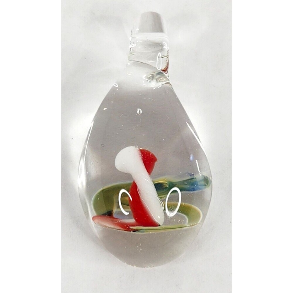 Art Glass Teardrop Shaped Pendant Charm‎ Jewelry Artisan Fashion Red White Green